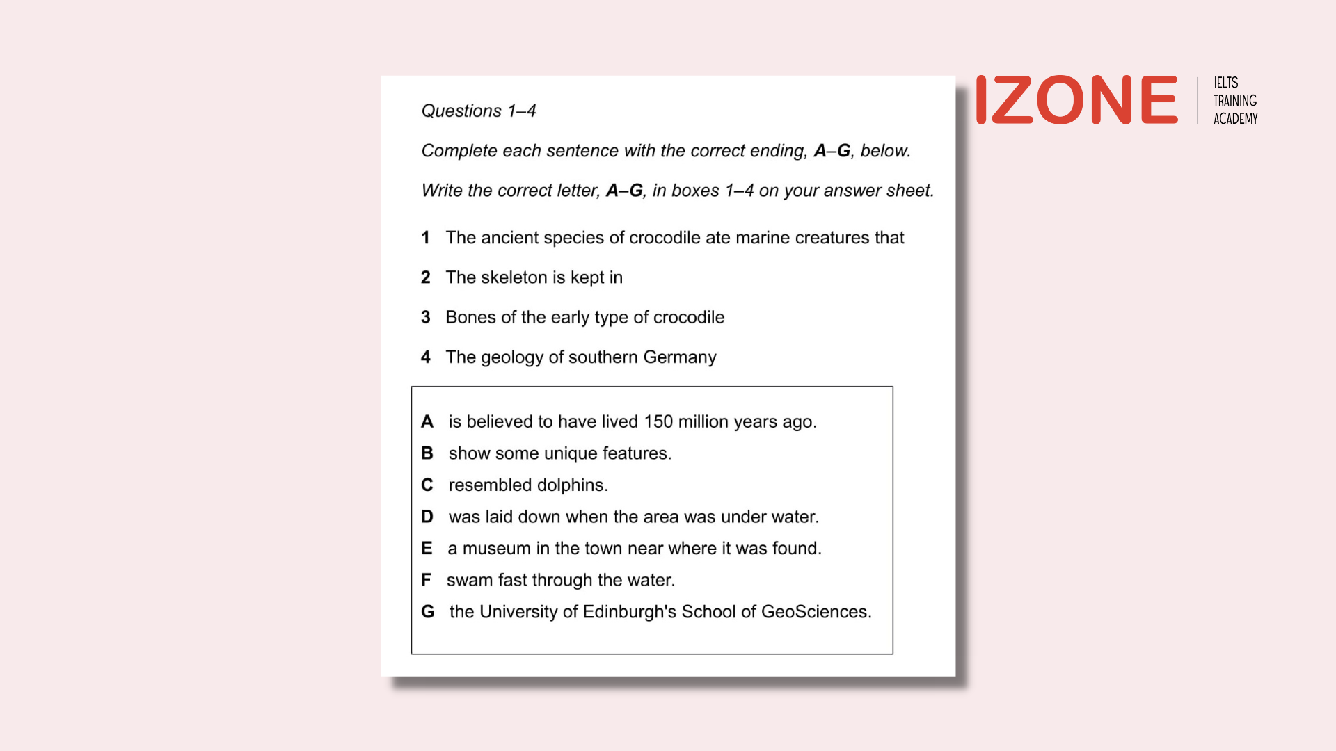 matching sentence endings ielts reading