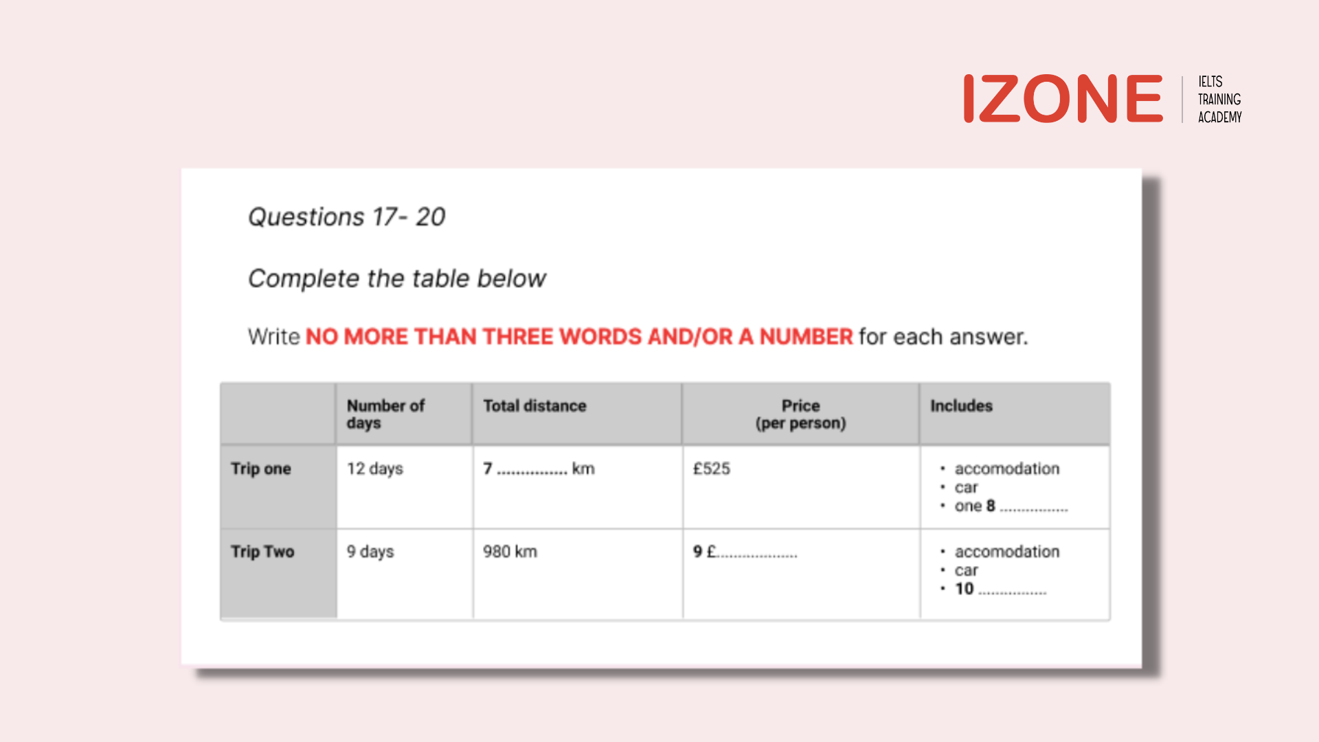 table completion ielts listening