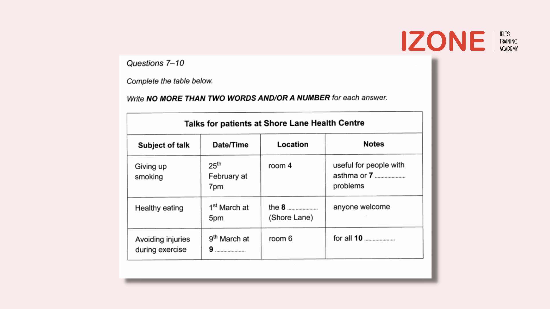 table completion ielts listening